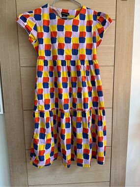 Nooworks Colorblock Tiered Cotton Dress in Yellow, Blue & Red